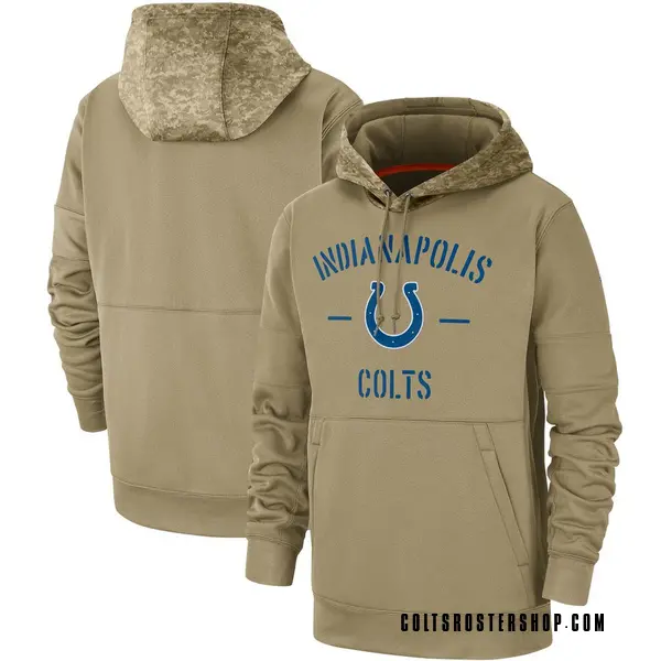 ابر بي ١٢ Indianapolis Colts #15 Parris Campbell Nike Tan 2019 Salute To Service Name & Number Sideline Therma Pullover Hoodie ابر بي ١٢
